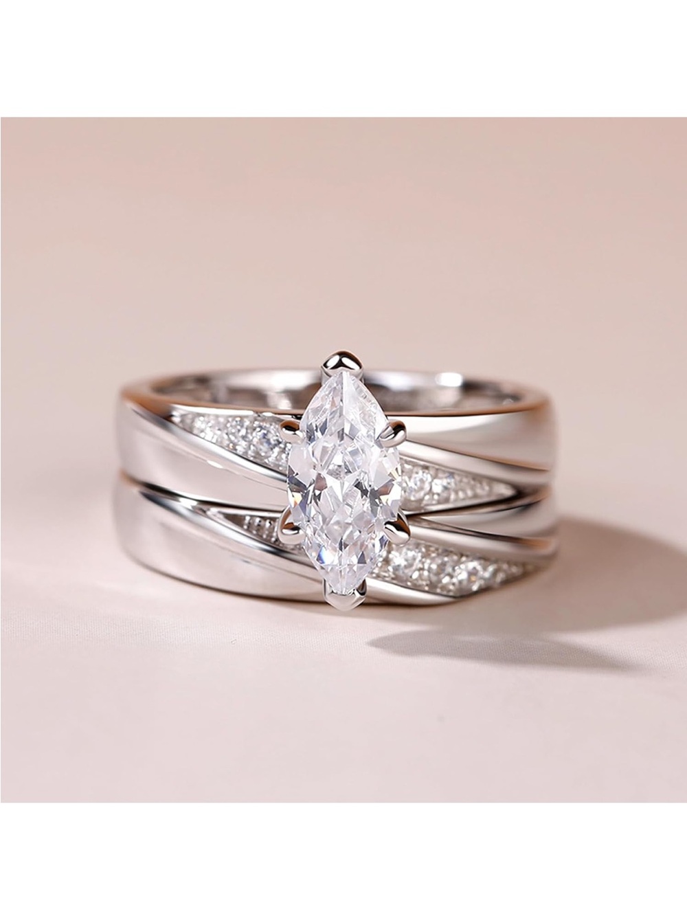 Sterling Silver Pear-Cut Cubic Zirconia Wedding Ring Set - Picture 2 of 12